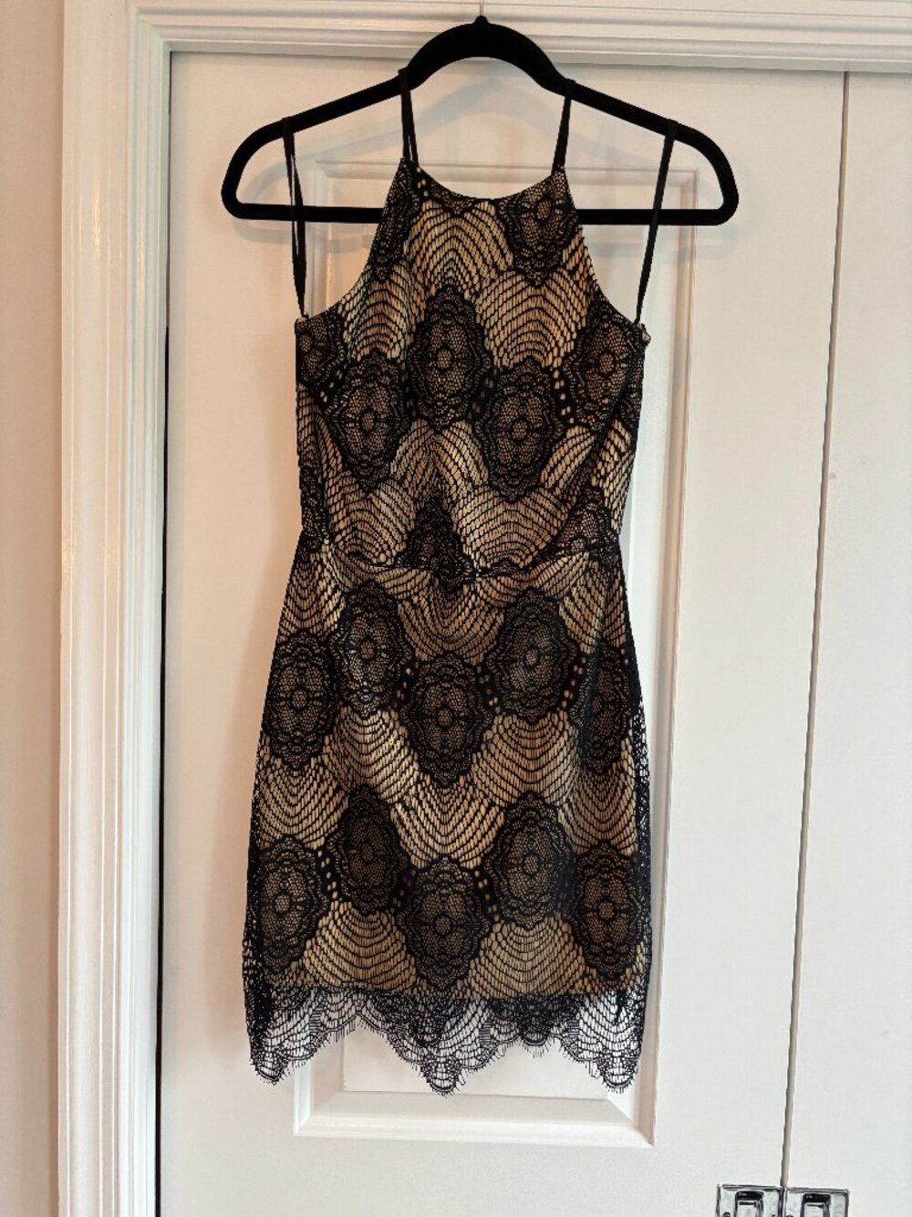 Interi Lace Bodycon Mini Dress Tan & Black - Small